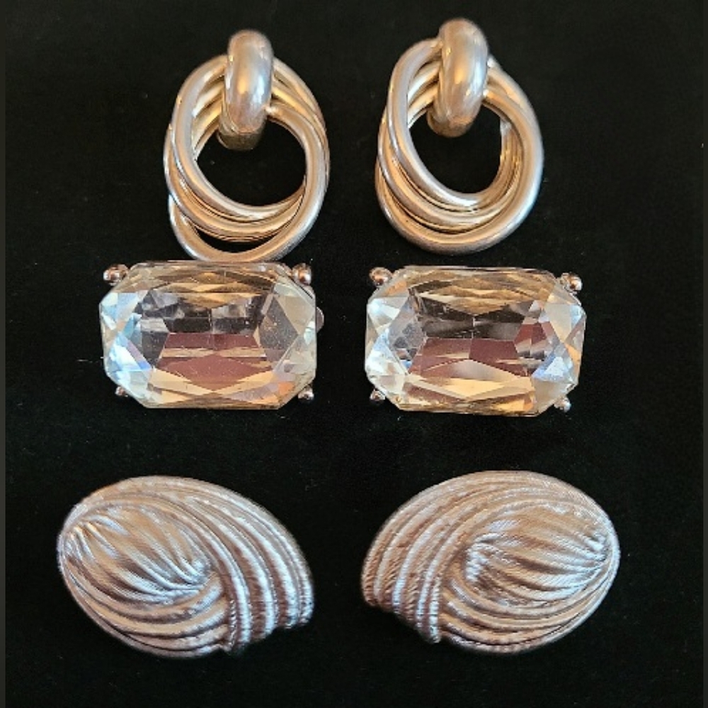 3 PAIRS OF SILVER TONED EARRINGS